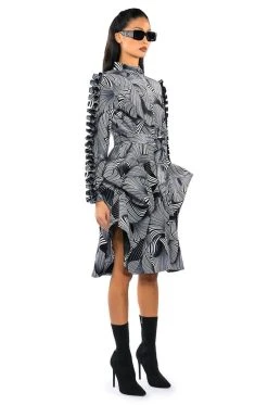 ABSTRACT PRINT BELTED LONG SLEEVE MIDI DRESS -AKIRA Shop abstract print belted long sleeve midi dress black 3 3