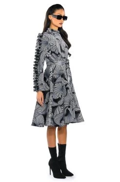 ABSTRACT PRINT BELTED LONG SLEEVE MIDI DRESS -AKIRA Shop abstract print belted long sleeve midi dress black 4 4