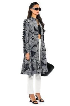 ABSTRACT PRINT BELTED LONG SLEEVE MIDI DRESS -AKIRA Shop abstract print belted long sleeve midi dress black 5 5