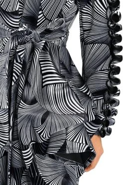 ABSTRACT PRINT BELTED LONG SLEEVE MIDI DRESS -AKIRA Shop abstract print belted long sleeve midi dress black 8 8