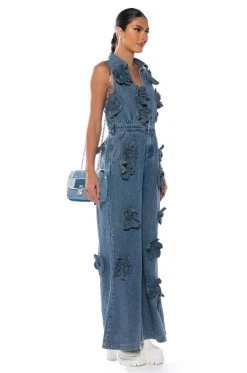 AFTER THE STORM FLORAL DENIM JUMPSUIT -AKIRA Shop after the storm floral denim jumpsuit denim 3 3