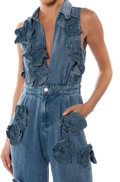 AFTER THE STORM FLORAL DENIM JUMPSUIT -AKIRA Shop after the storm floral denim jumpsuit denim 6 6
