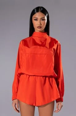 ALL DAY ERRANDS LIGHTWEIGHT ROMPER IN ORANGE -AKIRA Shop all day errands lightweight romper in orange orange 3 3