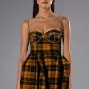 ANGEL BABY RHINESTONE DETAIL CORSET PLAID MINI DRESS -AKIRA Shop angel baby rhinestone detail corset plaid mini dress yellow multi 1 1 c1