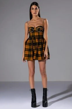 ANGEL BABY RHINESTONE DETAIL CORSET PLAID MINI DRESS -AKIRA Shop angel baby rhinestone detail corset plaid mini dress yellow multi 3 3 c1 c1 c1
