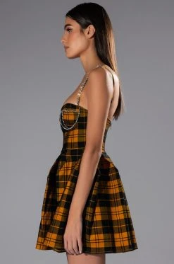 ANGEL BABY RHINESTONE DETAIL CORSET PLAID MINI DRESS -AKIRA Shop angel baby rhinestone detail corset plaid mini dress yellow multi 5 5 c1