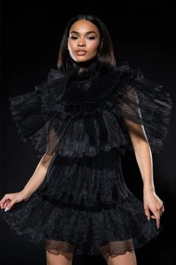 AURORA ORGANZA TIERED STATEMENT MINI DRESS -AKIRA Shop aurora organza tiered statement mini dress black 4 4