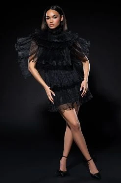 AURORA ORGANZA TIERED STATEMENT MINI DRESS -AKIRA Shop aurora organza tiered statement mini dress black 6 6
