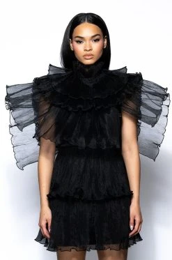 AURORA ORGANZA TIERED STATEMENT MINI DRESS -AKIRA Shop aurora organza tiered statement mini dress black 7 7
