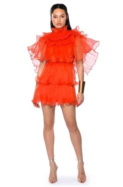 AURORA ORGANZA TIERED STATEMENT MINI DRESS -AKIRA Shop aurora organza tiered statement mini dress red 3 3