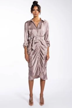 BABY COME BACK MAXI BUTTON UP MIDI DRESS -AKIRA Shop baby come back maxi button up midi dress light brown 5 5