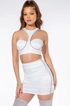 BADDIE SEASON SATIN RHINESTONE MINI SKIRT