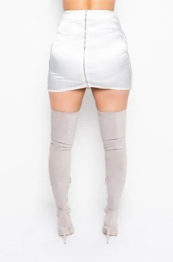 BADDIE SEASON SATIN RHINESTONE MINI SKIRT -AKIRA Shop baddie season satin rhinestone mini skirt white 5 5
