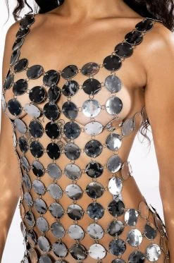 BARELY THERE COIN SIDE SLIT MINI DRESS -AKIRA Shop barely there coin side slit mini dress silver 8 8