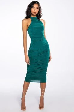 BEST BEHAVIOR SLINKY MIDI DRESS -AKIRA Shop best behavior slinky midi dress dark green 3 3