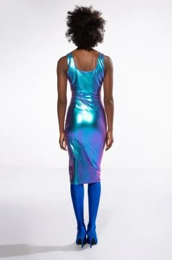 BODYWORK SLEEVELESS METALLIC BODYCON MIDI DRESS -AKIRA Shop bodywork sleeveless metallic bodycon midi dress purple 5 5