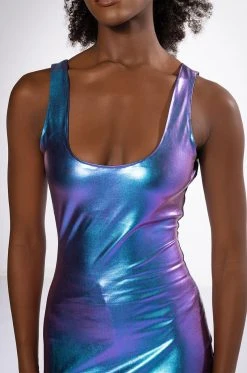 BODYWORK SLEEVELESS METALLIC BODYCON MIDI DRESS -AKIRA Shop bodywork sleeveless metallic bodycon midi dress purple 6 6