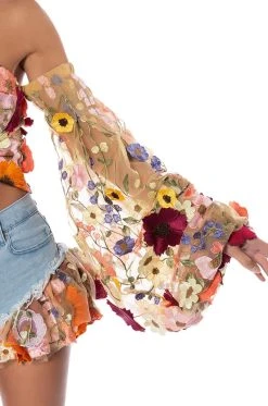 BOTANICAL BEAUTY CROPPED SHEER SLEEVE TOP 15 BOTANICAL BEAUTY CROPPED SHEER SLEEVE TOP -AKIRA Shop botanical beauty cropped sheer sleeve top nude 7 7