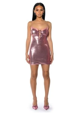 AKIRA Shop -AKIRA Shop briella sequin spaghetti strap mini dress pink 2 2