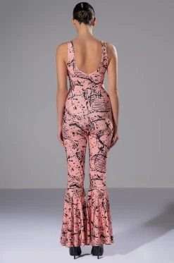 BRING THE FUNK PRINTED FLARED JUMPSUIT -AKIRA Shop bring the funk printed flared jumpsuit pink multi 4 4