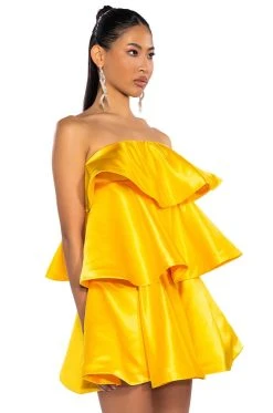 AKIRA Shop -AKIRA Shop center of attention layered mini dress yellow 2 2 c1