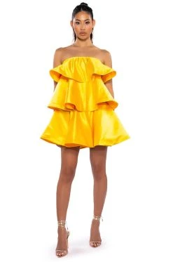 CENTER OF ATTENTION LAYERED MINI DRESS -AKIRA Shop center of attention layered mini dress yellow 3 3 c1