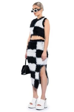 CHECKMATE SIR FUZZY MIDI SKIRT -AKIRA Shop checkmate sir fuzzy midi skirt black white 5 5