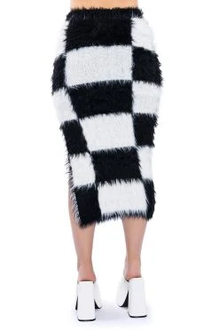 CHECKMATE SIR FUZZY MIDI SKIRT -AKIRA Shop checkmate sir fuzzy midi skirt black white 9 9