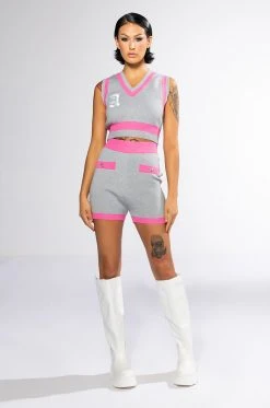 COLLEGIATE SO STUDIOUS KNIT BOOTY SHORT -AKIRA Shop collegiate so studious knit booty short grey multi 10 10