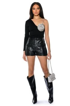 CORA POCKET DETAIL FAUX LEATHER SHORT -AKIRA Shop cora pocket detail faux leather short black 4 4