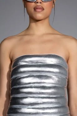 COSMIC LOVE STRAPLESS MINI DRESS -AKIRA Shop cosmic love strapless mini dress silver 6 6