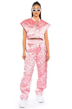 COZY MODE QUILTED SATIN VEST IN PINK 12 COZY MODE QUILTED SATIN VEST IN PINK -AKIRA Shop cozy mode quilted satin vest in pink pink 3 3