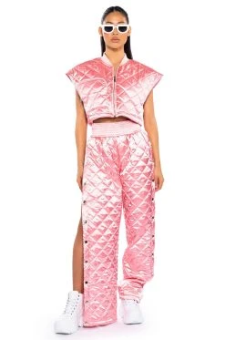 COZY MODE QUILTED SATIN VEST IN PINK 13 COZY MODE QUILTED SATIN VEST IN PINK -AKIRA Shop cozy mode quilted satin vest in pink pink 4 4