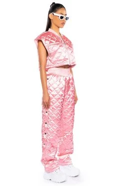 COZY MODE QUILTED SATIN VEST IN PINK 14 COZY MODE QUILTED SATIN VEST IN PINK -AKIRA Shop cozy mode quilted satin vest in pink pink 5 5