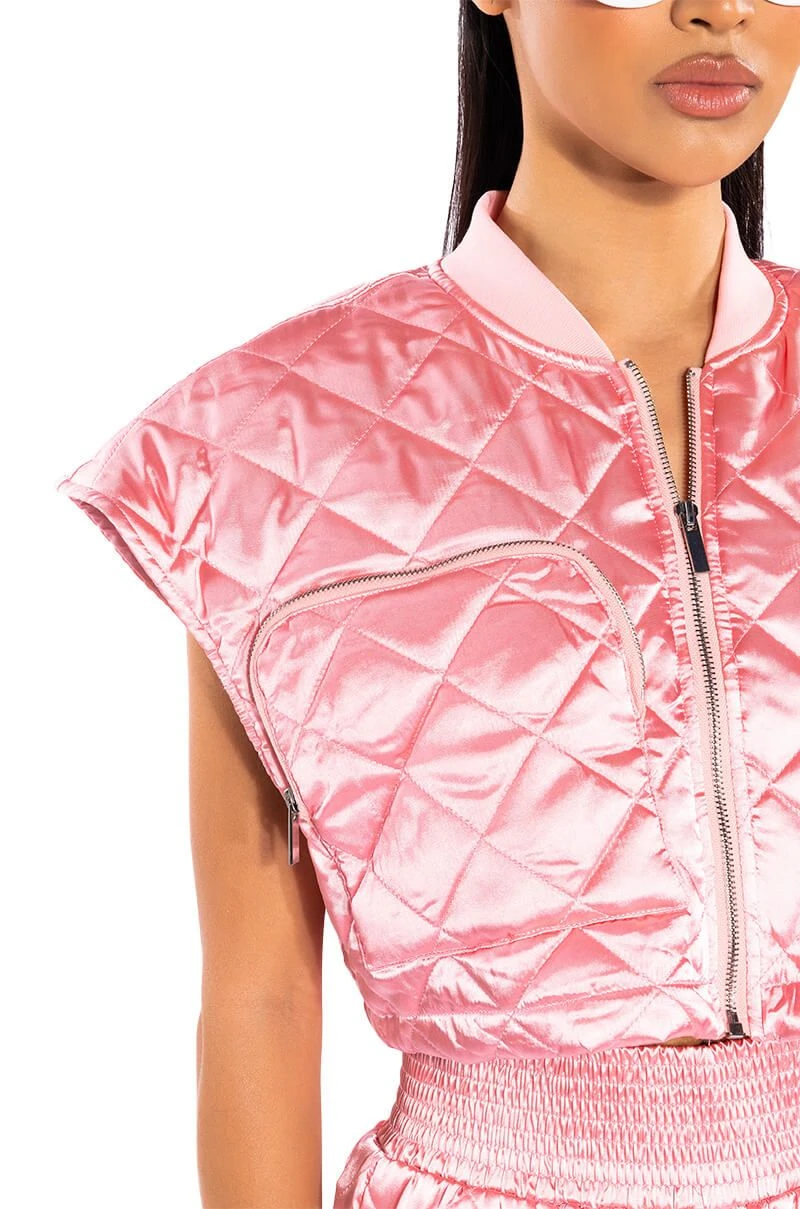 COZY MODE QUILTED SATIN VEST IN PINK 10 COZY MODE QUILTED SATIN VEST IN PINK - Image 8