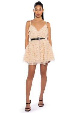 CRAZY FOR YOU BELTED TIERED TULLE MINI DRESS -AKIRA Shop crazy for you belted tiered tulle mini dress beige 4 4 c1