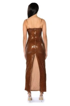DARE TO DANCE SEQUIN MAXI DRESS -AKIRA Shop dare to dance sequin maxi dress brown 4 4