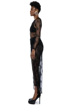 DAY BY DAY LACE JUMPSUIT AND TWIST FRONT MAXI SKIRT SET -AKIRA Shop day by day lace jumpsuit and twist front maxi skirt set black 7 7