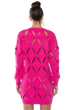 DIAMOND CUT OVERSIZED SWEATER DRESS -AKIRA Shop diamond cut oversized sweater dress fuchsia 4 4