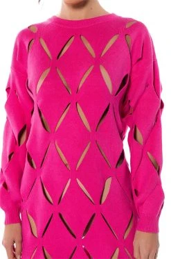 DIAMOND CUT OVERSIZED SWEATER DRESS -AKIRA Shop diamond cut oversized sweater dress fuchsia 5 5
