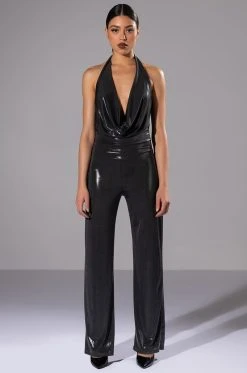 DO BETTER METALLIC COWL NECK JUMPSUIT