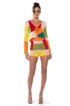 DONNA KNIT BOOTY SHORT -AKIRA Shop donna knit booty short orange multi 5 5
