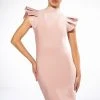 EDITOR IN CHIEF MOCK NECK RUFFLE SLEEVE MIDI DRESS IN BLUSH -AKIRA Shop editor in chief mock neck ruffle sleeve midi dress in blush blush 1 1