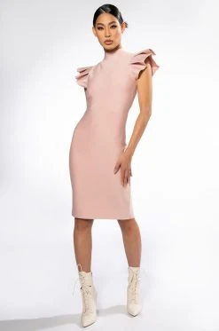 EDITOR IN CHIEF MOCK NECK RUFFLE SLEEVE MIDI DRESS IN BLUSH 12 EDITOR IN CHIEF MOCK NECK RUFFLE SLEEVE MIDI DRESS IN BLUSH -AKIRA Shop editor in chief mock neck ruffle sleeve midi dress in blush blush 3 3