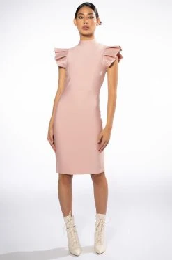 EDITOR IN CHIEF MOCK NECK RUFFLE SLEEVE MIDI DRESS IN BLUSH 17 EDITOR IN CHIEF MOCK NECK RUFFLE SLEEVE MIDI DRESS IN BLUSH -AKIRA Shop editor in chief mock neck ruffle sleeve midi dress in blush blush 8 8