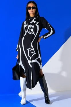 EUROPE GETAWAY BUTTON DOWN MAXI DRESS -AKIRA Shop europe getaway button down maxi dress black white 3 3