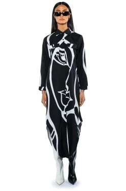 EUROPE GETAWAY BUTTON DOWN MAXI DRESS -AKIRA Shop europe getaway button down maxi dress black white 5 5