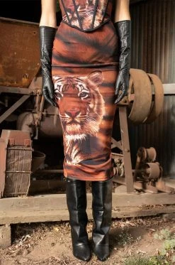 EYE OF THE TIGER MESH MIDI SKIRT