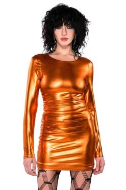 FEELING A MOMENT LONG SLEEVE CREW NECK MINI DRESS -AKIRA Shop feeling a moment long sleeve crew neck mini dress orange 9 9