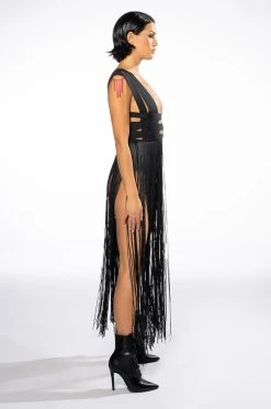 FESTIVAL FRINGE MAXI DRESS -AKIRA Shop festival fringe maxi dress black 3 3